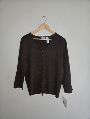 Silk Blend Liz Claiborne Collection Textured Cardigan Sweater Brown